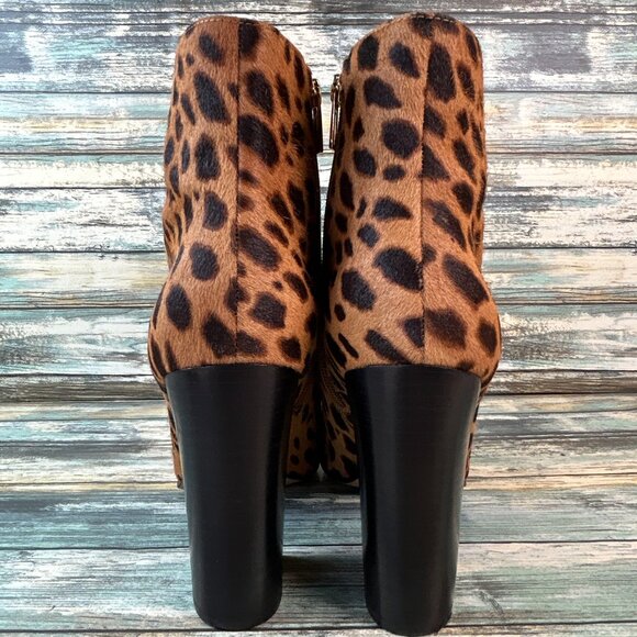 Vince Camuto Ankle Boots Womens 10M Brown Cow Hair Leopard Print Pointed Toe Zip - Picture 6 of 14